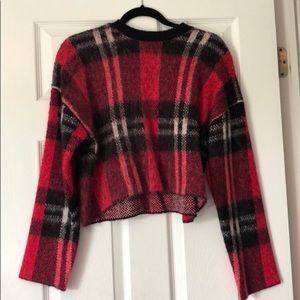 FOREVER 21 PLAID FUZZY SWEATER